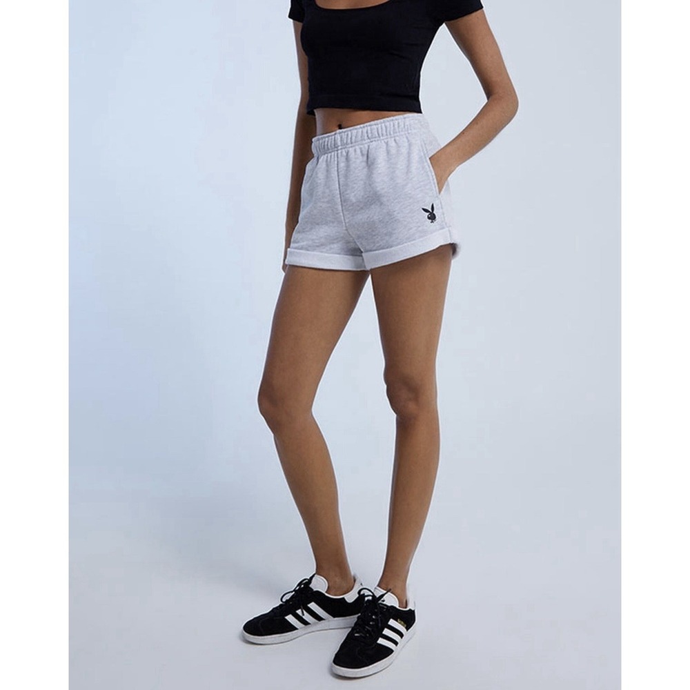 Playboy x PacSun Womens Gray Fleece Lounge Sweat‎ Shorts Rolled Hem Small
